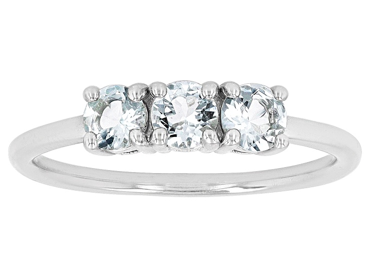 Blue Aquamarine Rhodium Over Sterling Silver March Birthstone 3-Stone Ring .59ctw