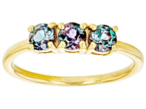 Blue Lab Alexandrite 18k Yellow Gold Over Sterling Silver June Birthstone 3-Stone Ring .89ctw