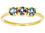 Blue Lab Alexandrite 18k Yellow Gold Over Sterling Silver June Birthstone 3-Stone Ring .89ctw