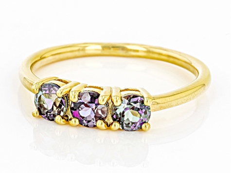 Blue Lab Alexandrite 18k Yellow Gold Over Sterling Silver June Birthstone 3-Stone Ring .89ctw