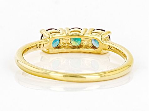 Blue Lab Alexandrite 18k Yellow Gold Over Sterling Silver June Birthstone 3-Stone Ring .89ctw