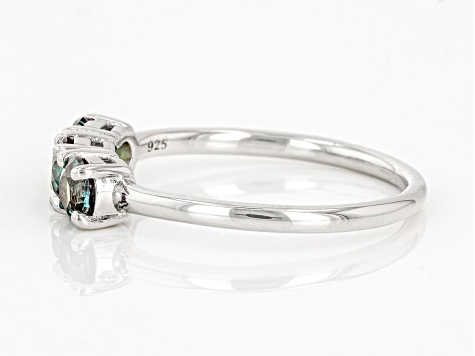 Blue Lab Created Alexandrite Rhodium Over Sterling Silver June Birthstone 3-Stone Ring .89ctw