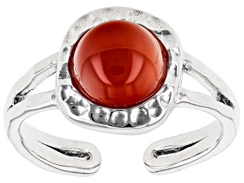 Picture of Red Carnelian Rhodium Over Sterling Silver July Birthstone Hammered Cuff Ring