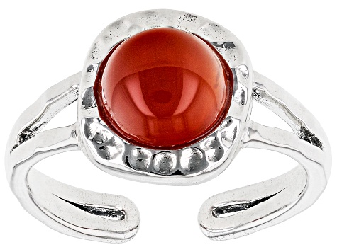 Red Carnelian Rhodium Over Sterling Silver July Birthstone Hammered ...