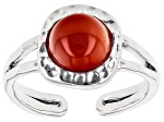 Red Carnelian Rhodium Over Sterling Silver July Birthstone Hammered Cuff Ring