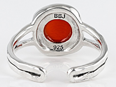 Red Carnelian Rhodium Over Sterling Silver July Birthstone Hammered Cuff Ring