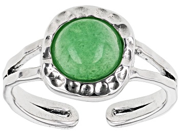 Picture of Green Jadeite Rhodium Over Sterling Silver August Birthstone Hammered Ring