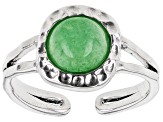 Green Jadeite Rhodium Over Sterling Silver August Birthstone Hammered Ring