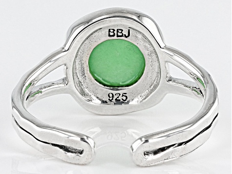 Green Jadeite Rhodium Over Sterling Silver August Birthstone Hammered Ring
