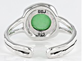 Green Jadeite Rhodium Over Sterling Silver August Birthstone Hammered Ring