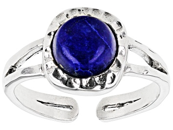 Picture of Blue Lapis Lazuli Rhodium Over Sterling Silver September Birthstone Hammered Ring