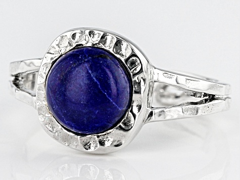 Blue Lapis Lazuli Rhodium Over Sterling Silver September Birthstone Hammered Ring