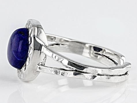 Blue Lapis Lazuli Rhodium Over Sterling Silver September Birthstone Hammered Ring