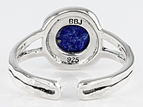 Blue Lapis Lazuli Rhodium Over Sterling Silver September Birthstone Hammered Ring