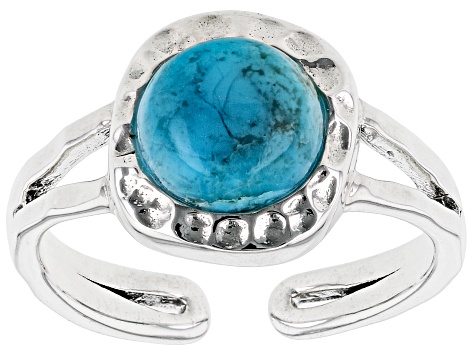 Blue Turquoise Rhodium Over Sterling Silver December Birthstone Hammered Ring