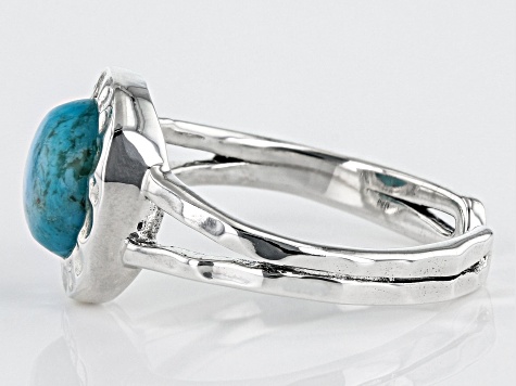 Blue Turquoise Rhodium Over Sterling Silver December Birthstone Hammered Ring