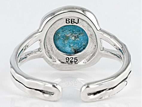 Blue Turquoise Rhodium Over Sterling Silver December Birthstone Hammered Ring