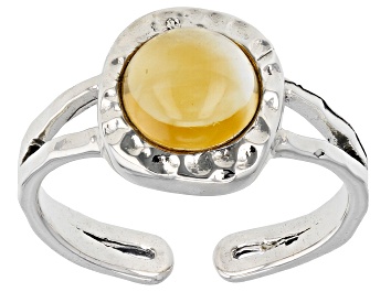 Picture of Yellow Citrine Rhodium Over Sterling Silver November Birthstone Hammered Ring