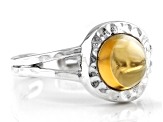 Yellow Citrine Rhodium Over Sterling Silver November Birthstone Hammered Ring