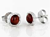 Red Carnelian Rhodium Over Sterling Silver July Birthstone Hammered Stud Earrings