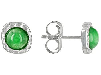 Picture of Green Jadeite Rhodium Over Sterling Silver August Birthstone Hammered Stud Earrings
