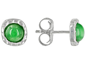 Green Jadeite Rhodium Over Sterling Silver August Birthstone Hammered Stud Earrings
