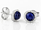 Blue Lapis Lazuli Rhodium Over Silver September Birthstone Hammered Stud Earrings