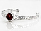 Red Carnelian Rhodium Over Sterling Silver July Birthstone Hammered Cuff Bracelet