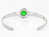 Green Jadeite Rhodium Over Sterling Silver August Birthstone Hammered Cuff Bracelet