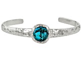 Blue Turquoise Rhodium Over Sterling Silver December Birthstone Hammered Cuff Bracelet