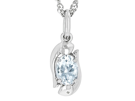 Blue Aquamarine Rhodium Over Sterling Silver Pisces Pendant With Chain .59ct