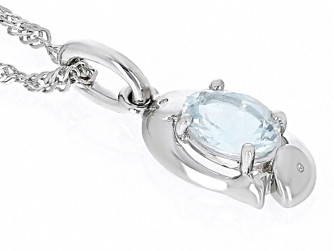 Blue Aquamarine Rhodium Over Sterling Silver Pisces Pendant With Chain .59ct