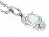 Blue Aquamarine Rhodium Over Sterling Silver Pisces Pendant With Chain .59ct