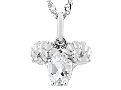 White Topaz Rhodium Over Sterling Silver Aries Pendant With Chain .81ct
