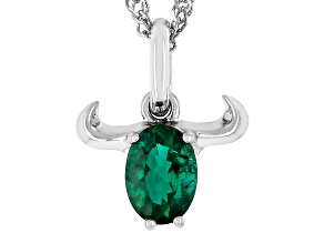 Green Lab Created Emerald Rhodium Over Sterling Silver Taurus Pendant With Chain .59ct