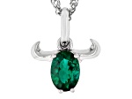 Green Lab Created Emerald Rhodium Over Sterling Silver Taurus Pendant With Chain .59ct
