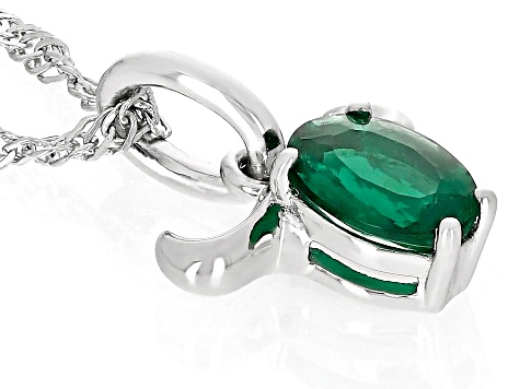 Green Lab Created Emerald Rhodium Over Sterling Silver Taurus Pendant With Chain .59ct