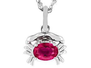 Red Lab Created Ruby Rhodium Over Sterling Silver Cancer Pendant With Chain .78ct