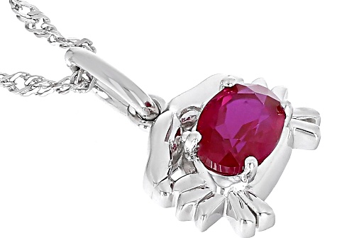 Red Lab Created Ruby Rhodium Over Sterling Silver Cancer Pendant With Chain .78ct
