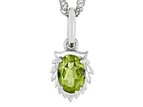Green Peridot Rhodium Over Sterling Silver Leo Pendant With Chain .70ct