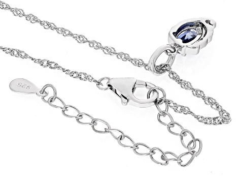 Blue Lab Created Sapphire Rhodium Over Sterling Silver Virgo Pendant With Chain .71ct