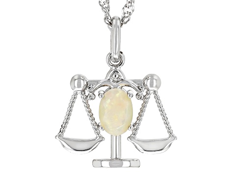 Multi-Color Ethiopian Opal Rhodium Over Sterling Silver Libra Pendant With Chain .38ct