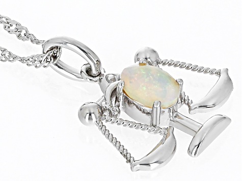 Multi-Color Ethiopian Opal Rhodium Over Sterling Silver Libra Pendant With Chain .38ct