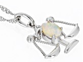 Multi-Color Ethiopian Opal Rhodium Over Sterling Silver Libra Pendant With Chain .38ct