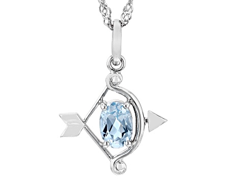Sky Blue Topaz Rhodium Over Sterling Silver Sagittarius Pendant With Chain .81ct