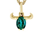 Green Lab Created Emerald 18k Yellow Gold Over Sterling Silver Taurus Pendant With Chain 0.59ct