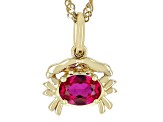 Red Lab Created Ruby 18k Yellow Gold Over Silver Cancer Pendant With Chain 0.78ct