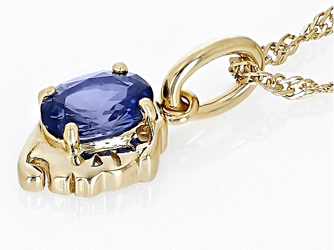 Blue Lab Created Sapphire 18k Yellow Gold Over Sterling Silver Virgo Pendant With Chain 0.71ct