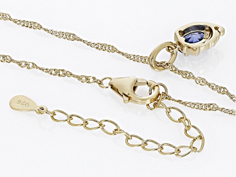 Blue Lab Created Sapphire 18k Yellow Gold Over Sterling Silver Virgo Pendant With Chain 0.71ct