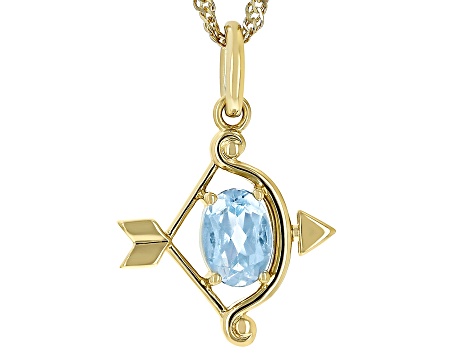 Sky Blue Topaz 18k Yellow Gold Over Silver Sagittarius Pendant With Chain 0.81ct